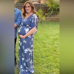 maternity maxi dress baby shower photo shoot periwinkle slate blue